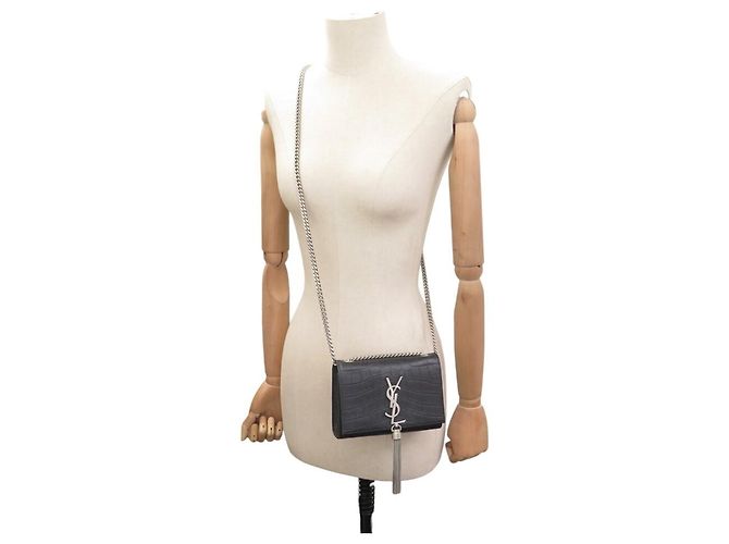 BORSA SAINT LAURENT KATE TASSEL 354120 PELLE NERA TRACCOLLA HAND BAG Nero - vista 7