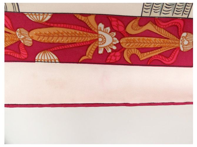 Hermès FULAR VINTAGE HERMES TORANA ANNIE FAIVRE CARRÉ 90 IN SETA ROSA - vista 11