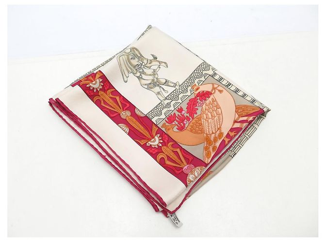 Hermès FULAR VINTAGE HERMES TORANA ANNIE FAIVRE CARRÉ 90 IN SETA ROSA - vista 14