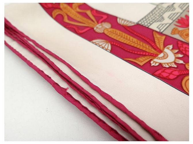 Hermès FULAR VINTAGE HERMES TORANA ANNIE FAIVRE CARRÉ 90 IN SETA ROSA - vista 15