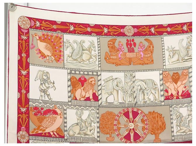 Hermès FULAR VINTAGE HERMES TORANA ANNIE FAIVRE CARRÉ 90 IN SETA ROSA - vista 2