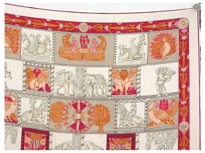 Hermès FULAR VINTAGE HERMES TORANA ANNIE FAIVRE CARRÉ 90 IN SETA ROSA - vista 3