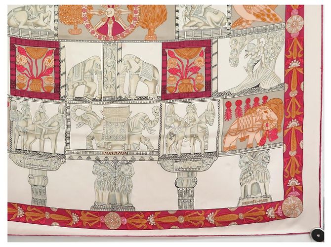 Hermès FULAR VINTAGE HERMES TORANA ANNIE FAIVRE CARRÉ 90 IN SETA ROSA - vista 4