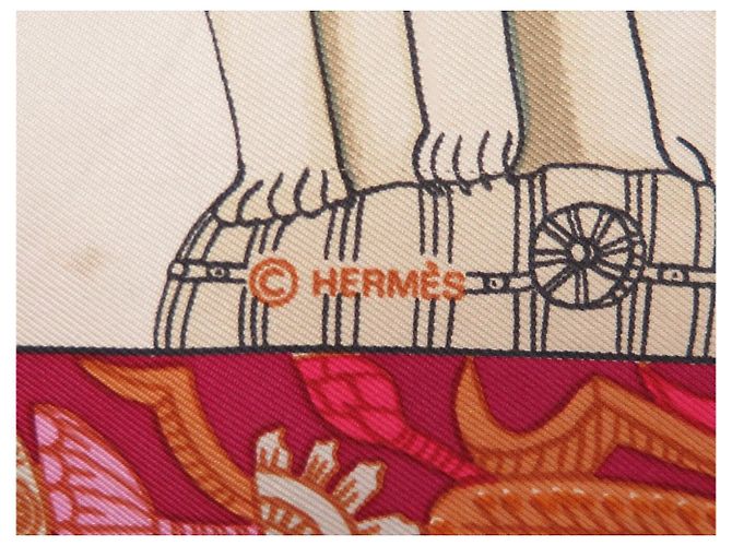 Hermès FULAR VINTAGE HERMES TORANA ANNIE FAIVRE CARRÉ 90 IN SETA ROSA - vista 7