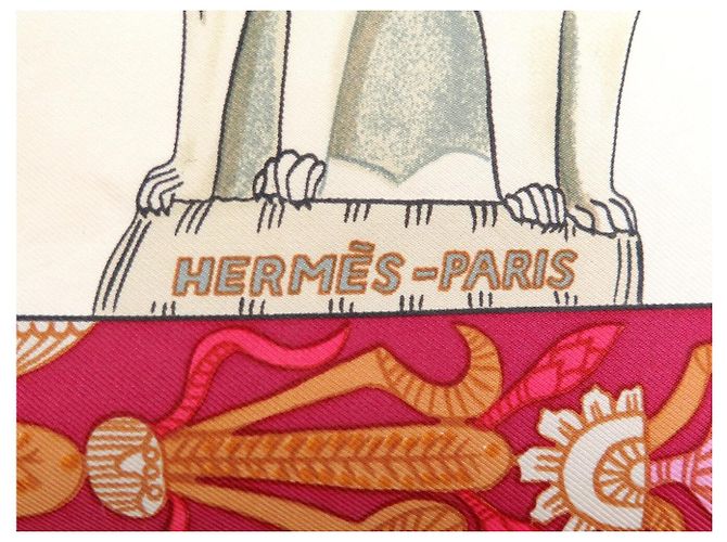Hermès FULAR VINTAGE HERMES TORANA ANNIE FAIVRE CARRÉ 90 IN SETA ROSA - vista 8