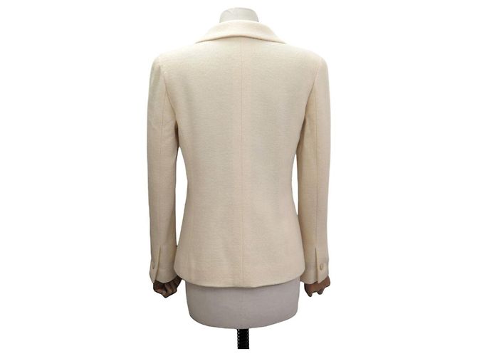 CHANEL TAILLIERTE JACKE Perlmuttknöpfe P20557V11746 S 36 Tweed Creme - Ansicht 3