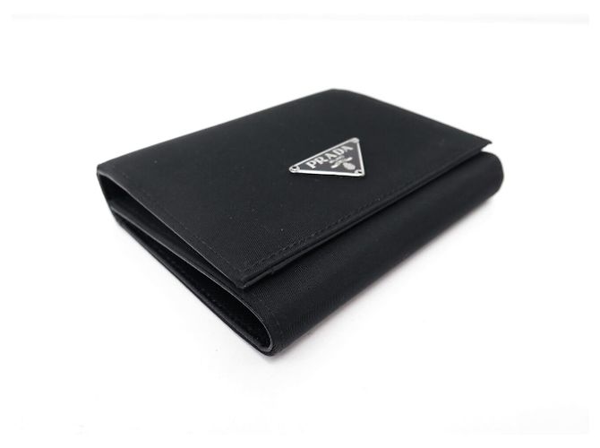 PRADA LOGO RE-NYLON CANVAS PICCOLO PORTAFOGLIO MONETE E CARTE Nero - vista 3