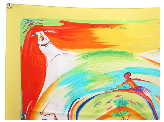 Hermès FULAR IN SETA HERMES SMILES IN THIRD MILLENARY S. KWUMI CARRE 90 Giallo - vista 2