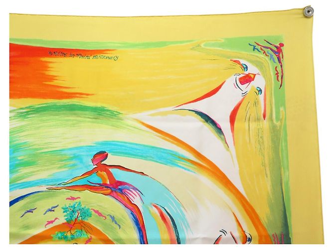 Hermès FULAR IN SETA HERMES SMILES IN THIRD MILLENARY S. KWUMI CARRE 90 Giallo - vista 3