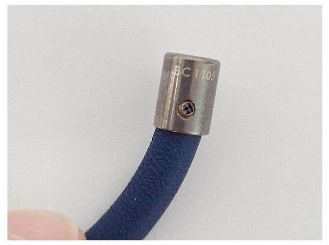 NUOVO BRACCIALETTO LOUIS VUITTON DAMIER GEANT 16.5CM ACCIAIO CORDO IN PELLE BANGLE Blu - vista 14