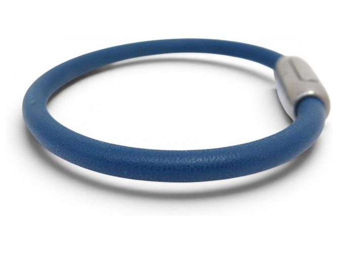 NUOVO BRACCIALETTO LOUIS VUITTON DAMIER GEANT 16.5CM ACCIAIO CORDO IN PELLE BANGLE Blu - vista 4