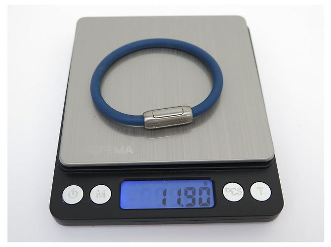 NUOVO BRACCIALETTO LOUIS VUITTON DAMIER GEANT 16.5CM ACCIAIO CORDO IN PELLE BANGLE Blu - vista 8