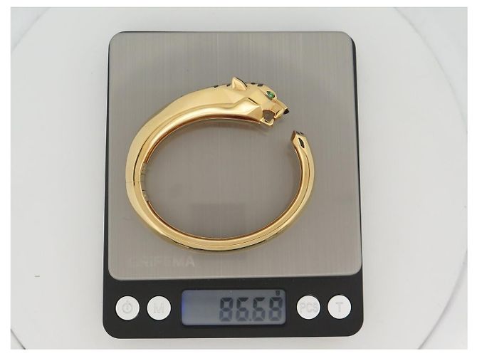 BRACCIALE CARTIER PANTHERE TSAVORITE GRANATO ONIX 17CM ORO GIALLO 18K 86G BANGLE D'oro - vista 10