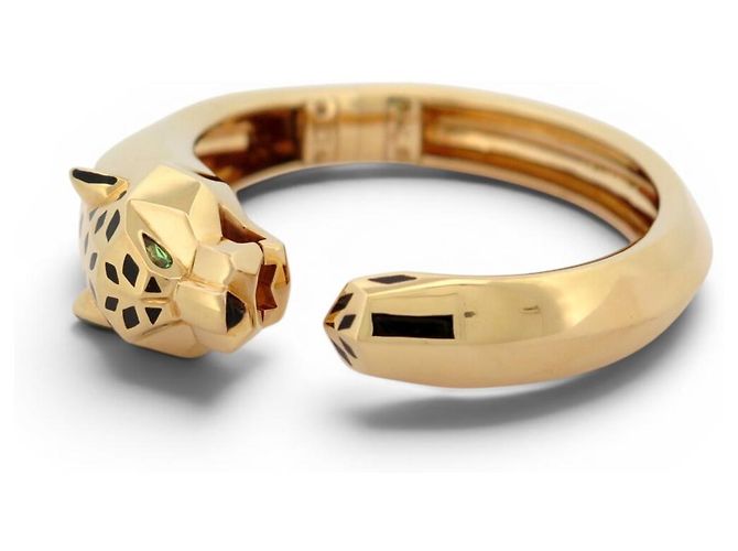 BRACCIALE CARTIER PANTHERE TSAVORITE GRANATO ONIX 17CM ORO GIALLO 18K 86G BANGLE D'oro - vista 3
