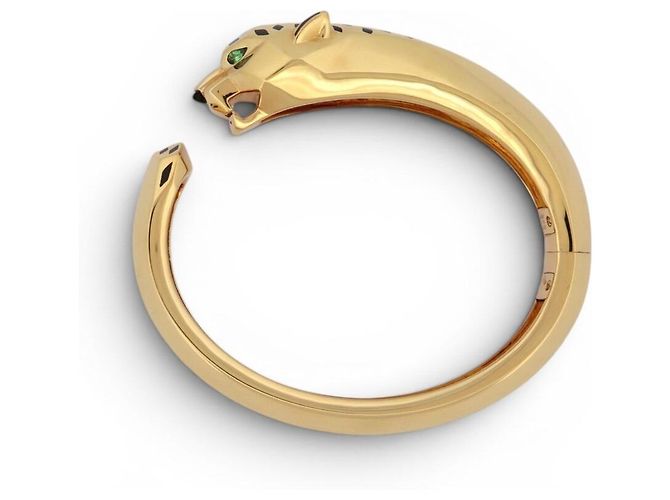 BRACCIALE CARTIER PANTHERE TSAVORITE GRANATO ONIX 17CM ORO GIALLO 18K 86G BANGLE D'oro - vista 6