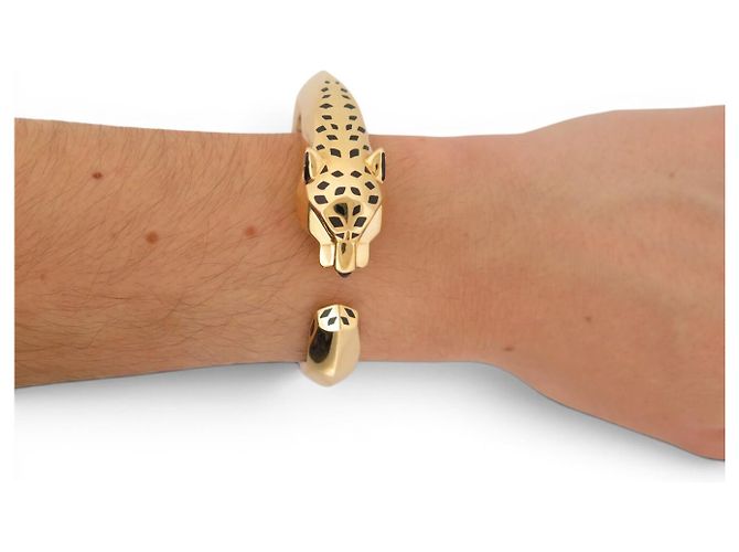 BRACCIALE CARTIER PANTHERE TSAVORITE GRANATO ONIX 17CM ORO GIALLO 18K 86G BANGLE D'oro - vista 7