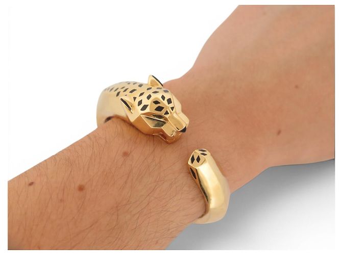 BRACCIALE CARTIER PANTHERE TSAVORITE GRANATO ONIX 17CM ORO GIALLO 18K 86G BANGLE D'oro - vista 8