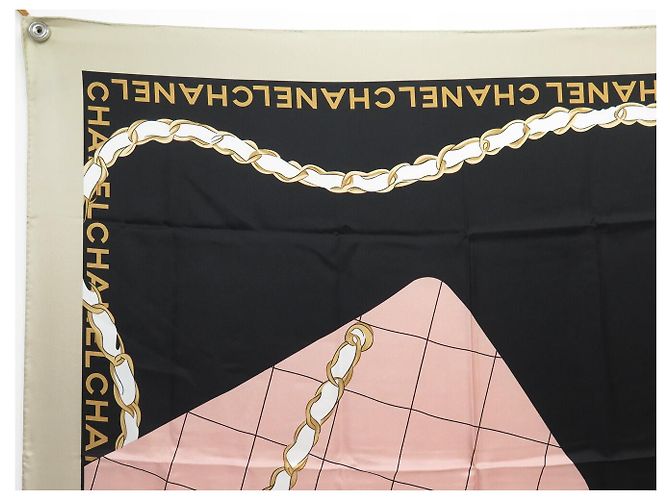 NUEVO Pañuelo CHANEL TIMELESS CHAIN LOGO CC CUADRADO 90 TWILL DE SEDA Rosa - vista 2
