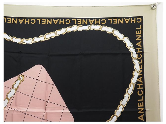 NUEVO Pañuelo CHANEL TIMELESS CHAIN LOGO CC CUADRADO 90 TWILL DE SEDA Rosa - vista 3