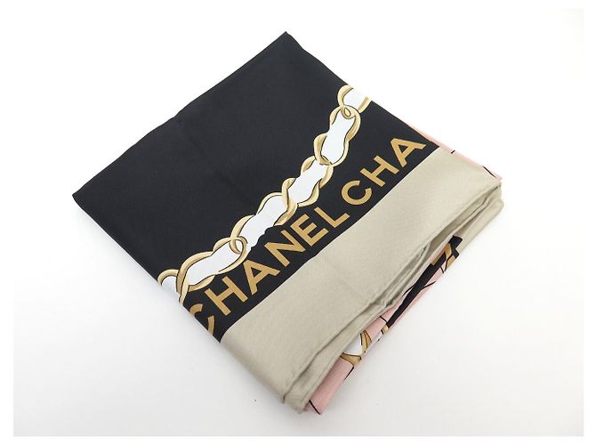 NUEVO Pañuelo CHANEL TIMELESS CHAIN LOGO CC CUADRADO 90 TWILL DE SEDA Rosa - vista 7