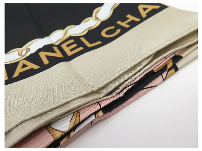 NUEVO Pañuelo CHANEL TIMELESS CHAIN LOGO CC CUADRADO 90 TWILL DE SEDA Rosa - vista 8