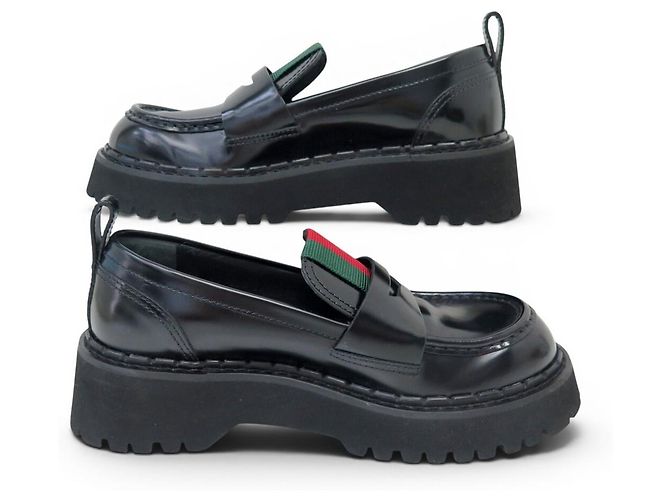 NUOVE CIABATTE GUCCI THEA BANDE WEB 806399 38 IT 39 FR PELLE NERA Nero - vista 2