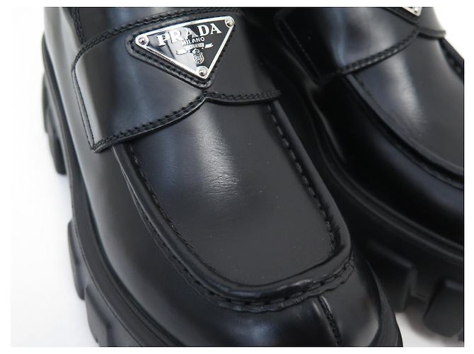 NUOVI MOCASSINI PRADA MONOLITH 1D649M 38 IT 39 FR PELLE NERA Nero - vista 16