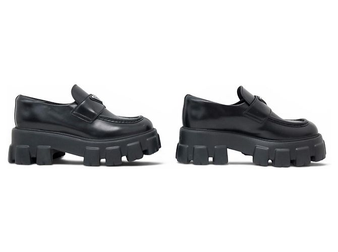 NUOVI MOCASSINI PRADA MONOLITH 1D649M 38 IT 39 FR PELLE NERA Nero - vista 3