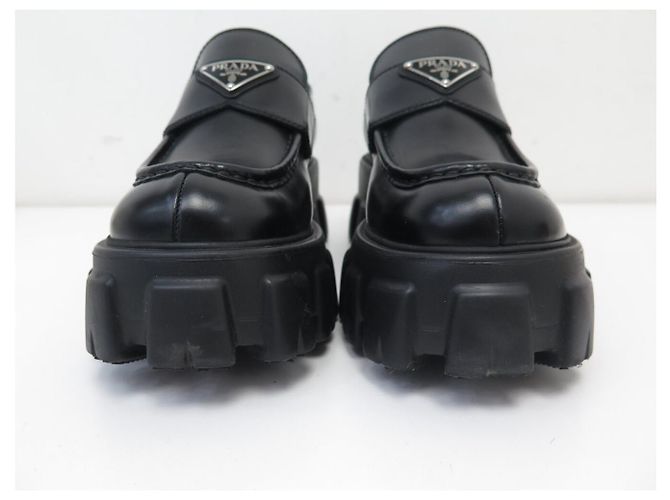 NUOVI MOCASSINI PRADA MONOLITH 1D649M 38 IT 39 FR PELLE NERA Nero - vista 4