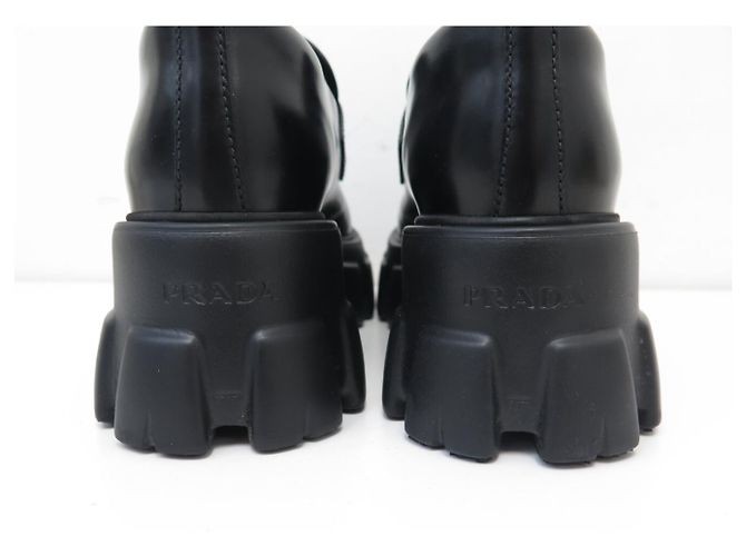 NUOVI MOCASSINI PRADA MONOLITH 1D649M 38 IT 39 FR PELLE NERA Nero - vista 5