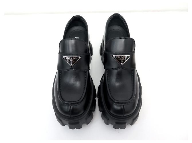 NUOVI MOCASSINI PRADA MONOLITH 1D649M 38 IT 39 FR PELLE NERA Nero - vista 8