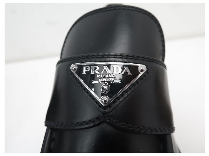 NUOVI MOCASSINI PRADA MONOLITH 1D649M 38 IT 39 FR PELLE NERA Nero - vista 9