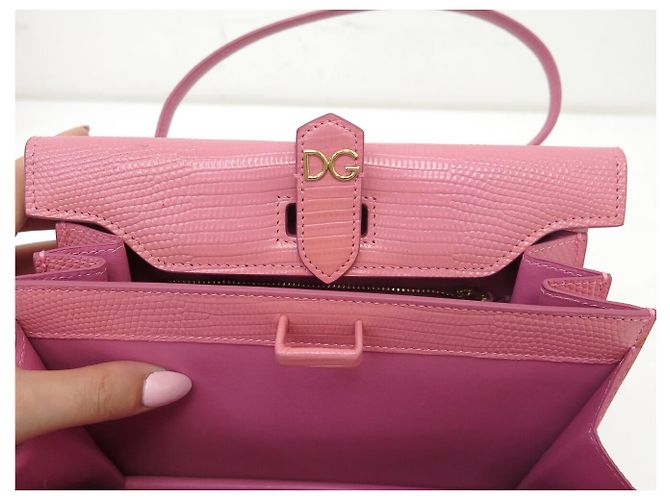 DOLCE & GABBANA INGRID Handtasche aus Eidechsenoptik Leder Pink - Ansicht 14