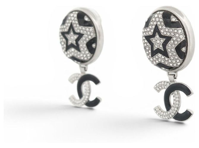 NUOVI ORECCHINI CHANEL LOGO CC STELLA STRASS EMAIL NERO Argento - vista 2