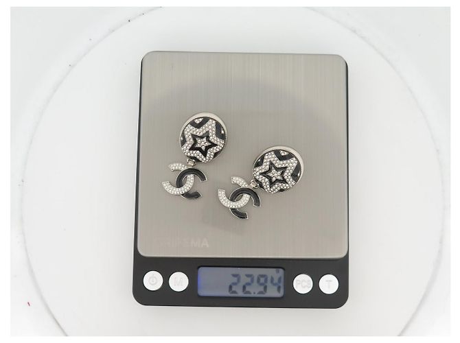 NUOVI ORECCHINI CHANEL LOGO CC STELLA STRASS EMAIL NERO Argento - vista 6
