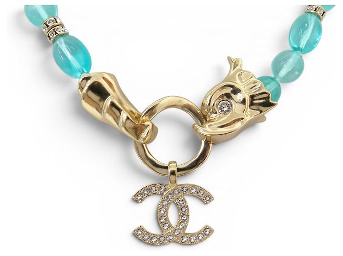 NEU CHANEL DRACHE FISCH CC LOGO STRASS PERLEN CHOKER Golden - Ansicht 2