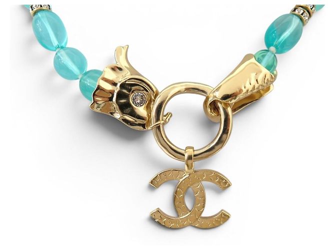 NEU CHANEL DRACHE FISCH CC LOGO STRASS PERLEN CHOKER Golden - Ansicht 4