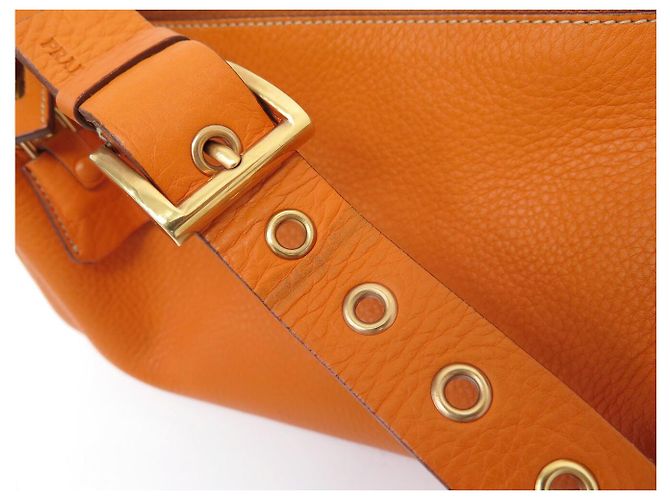 BORSA PRADA DAINO BOX BR0093 A SPALLA IN PELLE GRANULATA ARANCIO HOBO BAG Arancione - vista 19