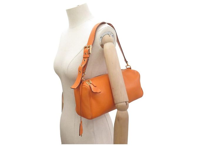 BORSA PRADA DAINO BOX BR0093 A SPALLA IN PELLE GRANULATA ARANCIO HOBO BAG Arancione - vista 4