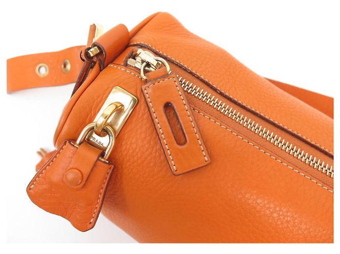 BORSA PRADA DAINO BOX BR0093 A SPALLA IN PELLE GRANULATA ARANCIO HOBO BAG Arancione - vista 6