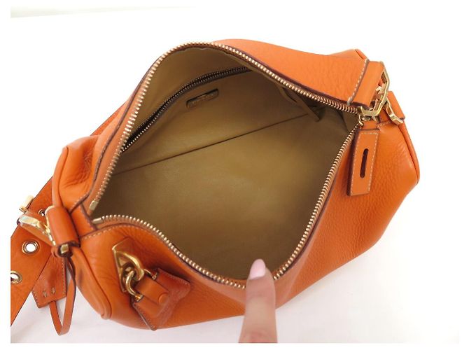 BORSA PRADA DAINO BOX BR0093 A SPALLA IN PELLE GRANULATA ARANCIO HOBO BAG Arancione - vista 7