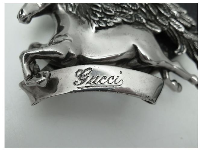GUCCI BOUCLE PEGASUS 256262 T90 KORNLEDER GÜRTEL SCHWARZ - Ansicht 11