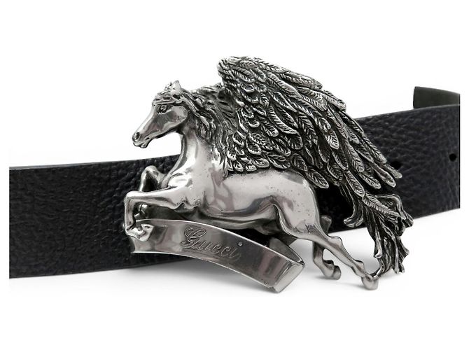 GUCCI BOUCLE PEGASUS 256262 T90 KORNLEDER GÜRTEL SCHWARZ - Ansicht 5