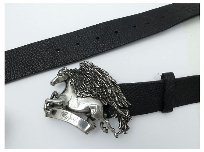 GUCCI BOUCLE PEGASUS 256262 T90 KORNLEDER GÜRTEL SCHWARZ - Ansicht 6