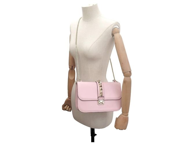 BORSA A SPALLA VALENTINO ROCKSTUD GLAM LOCK MEDIUM IN PELLE ROSA - vista 5