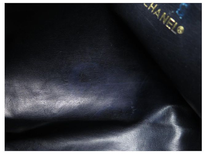 VINTAGE CHANEL SMOOTH LEATHER & MATELASSÉ BLUE TOTE HANDBAG Marineblau - Ansicht 14