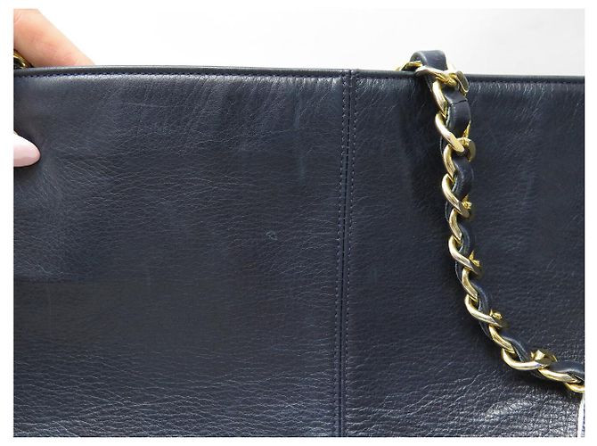 VINTAGE CHANEL SMOOTH LEATHER & MATELASSÉ BLUE TOTE HANDBAG Marineblau - Ansicht 16