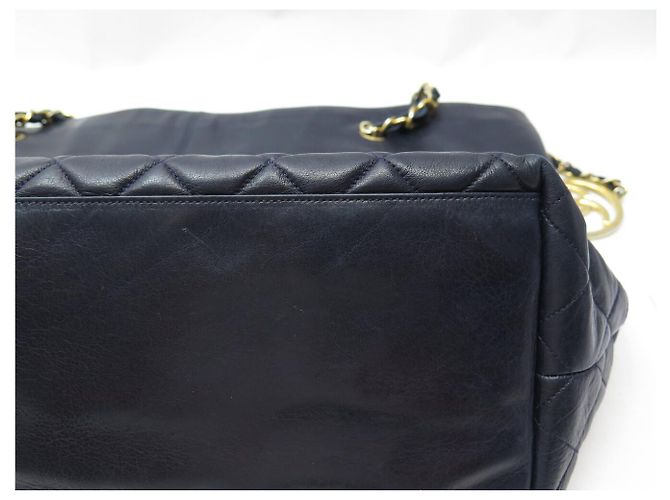 VINTAGE CHANEL SMOOTH LEATHER & MATELASSÉ BLUE TOTE HANDBAG Marineblau - Ansicht 17