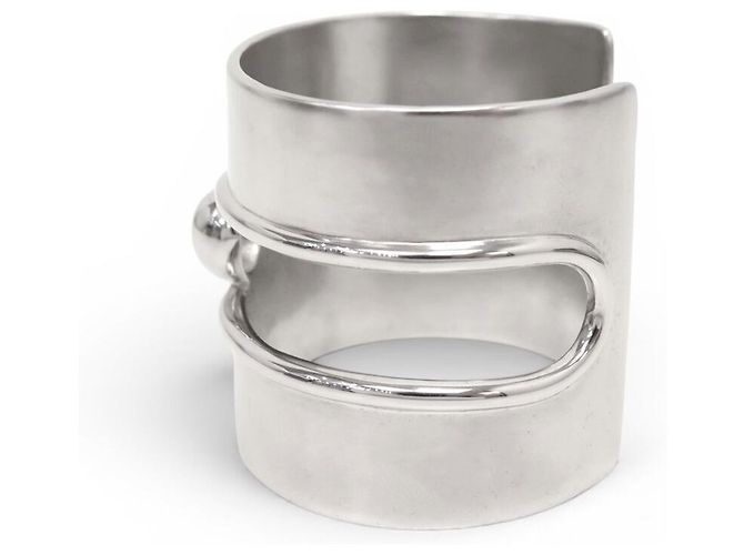 NEUES GOOSSENS ARMBAND MANCHETTE SCHLIEẞE MESSING PALLADIUM S 15.5 STRAP BANGLE Silber - Ansicht 2