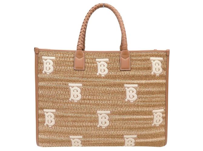 NUOVA BORSA BURBERRY FREYA PAILLE BB IN RAFIA BEIGE - vista 2
